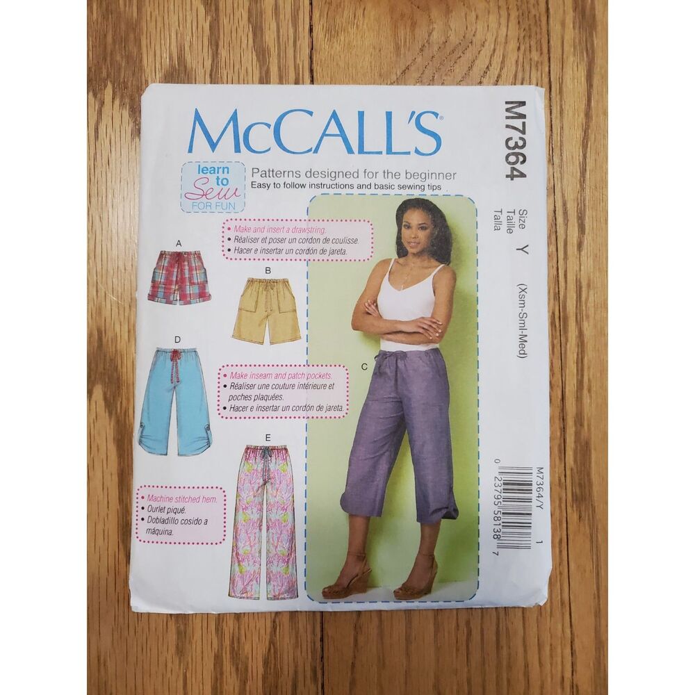 McCalls M7364 XS-S-M Sewing Pattern Pants and Shorts Already Cut Partially